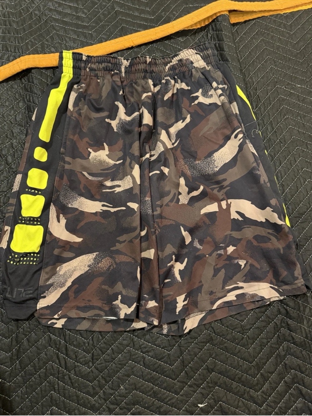Nike Men’s Camo Athletic Shorts with Neon Yellow Trim